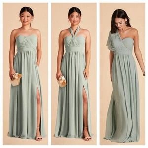Birdy Grey Grace Convertible Bridesmaid Maxi Dress Chiffon Sage Green Sz XL SLIT